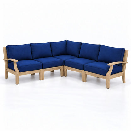 Mila Teak Outdoor Corner Sectional Set – 5 Piece in Sunbrella 5439 Canvas Navy | Jr's Patio San Diego