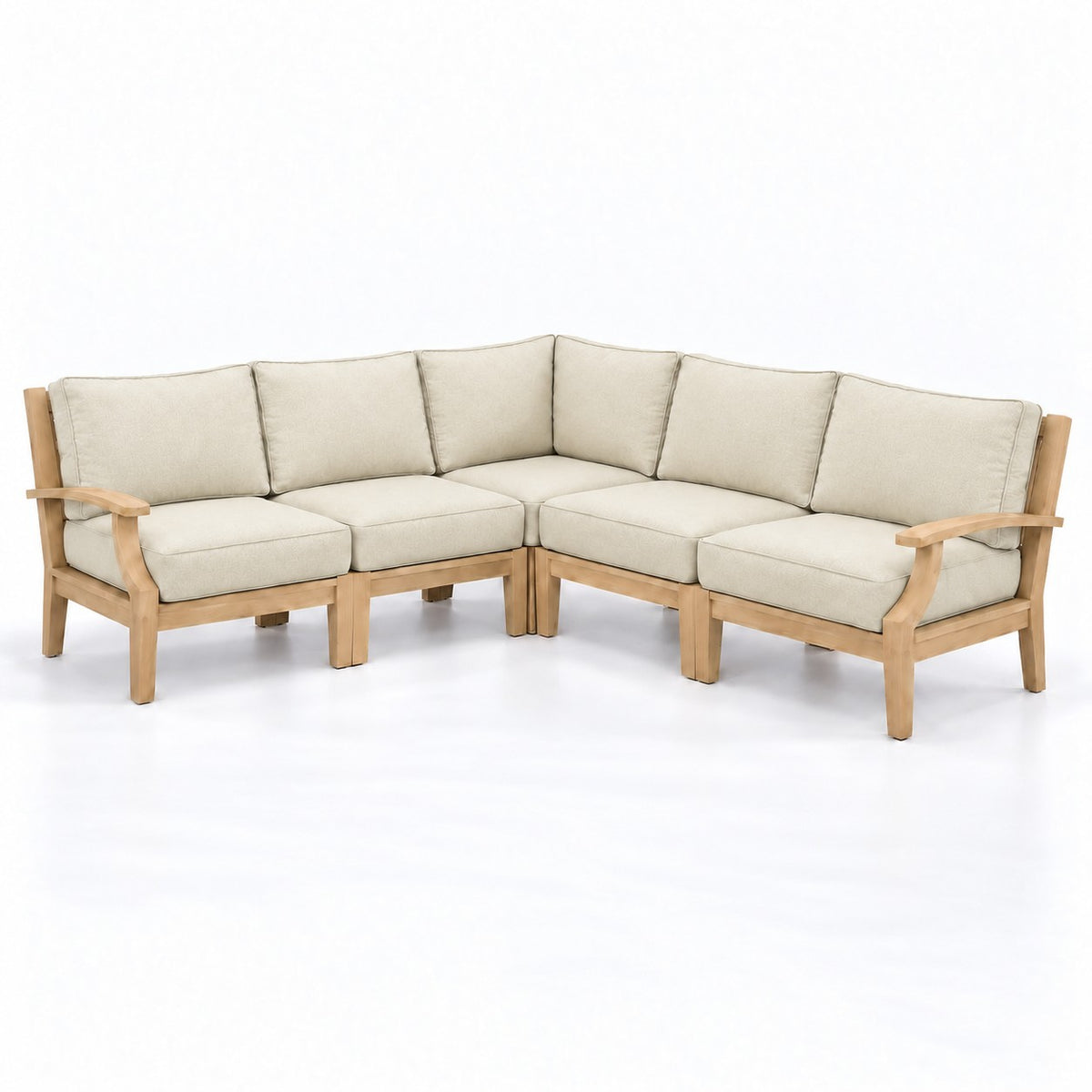 Mila Teak Outdoor Corner Sectional Set – 5 Piece in Sunbrella 5453 Canvas Canvas | Jr's Patio San Diego