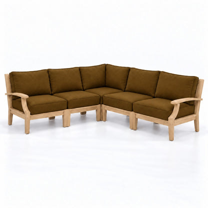 Mila Teak Outdoor Corner Sectional Set – 5 Piece in Sunbrella 5488 Canvas Teak | Jr's Patio San Diego