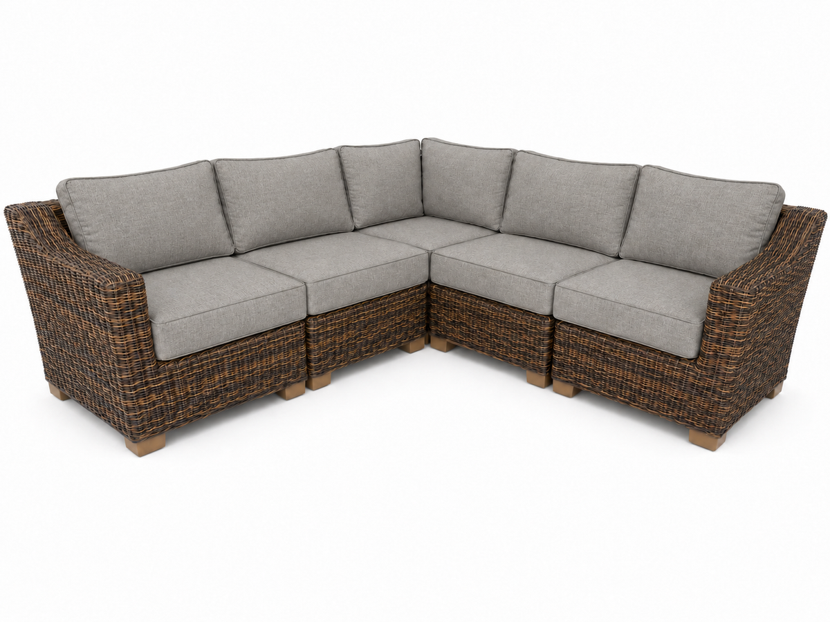 Seacoast – 8x8 Sectional in brown wicker, Cast Shale (40432)