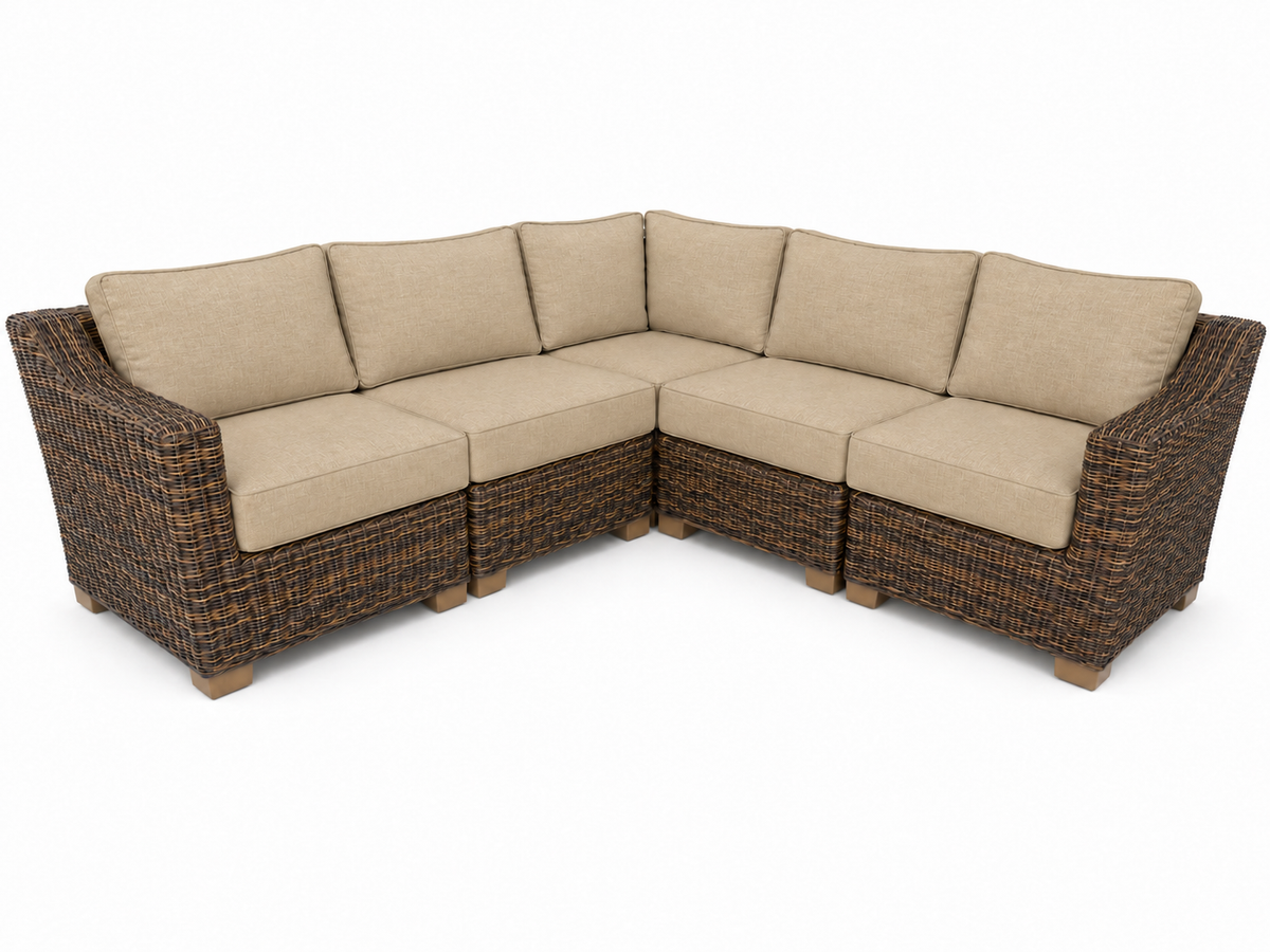 Seacoast – 8x8 Sectional in brown wicker, Spectrum Sand (48019)