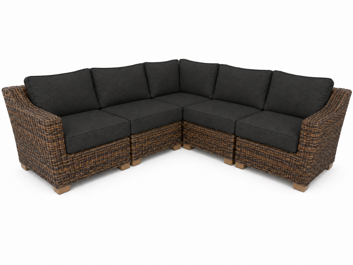Seacoast – 8x8 Sectional in brown wicker, Canvas Black (5408)