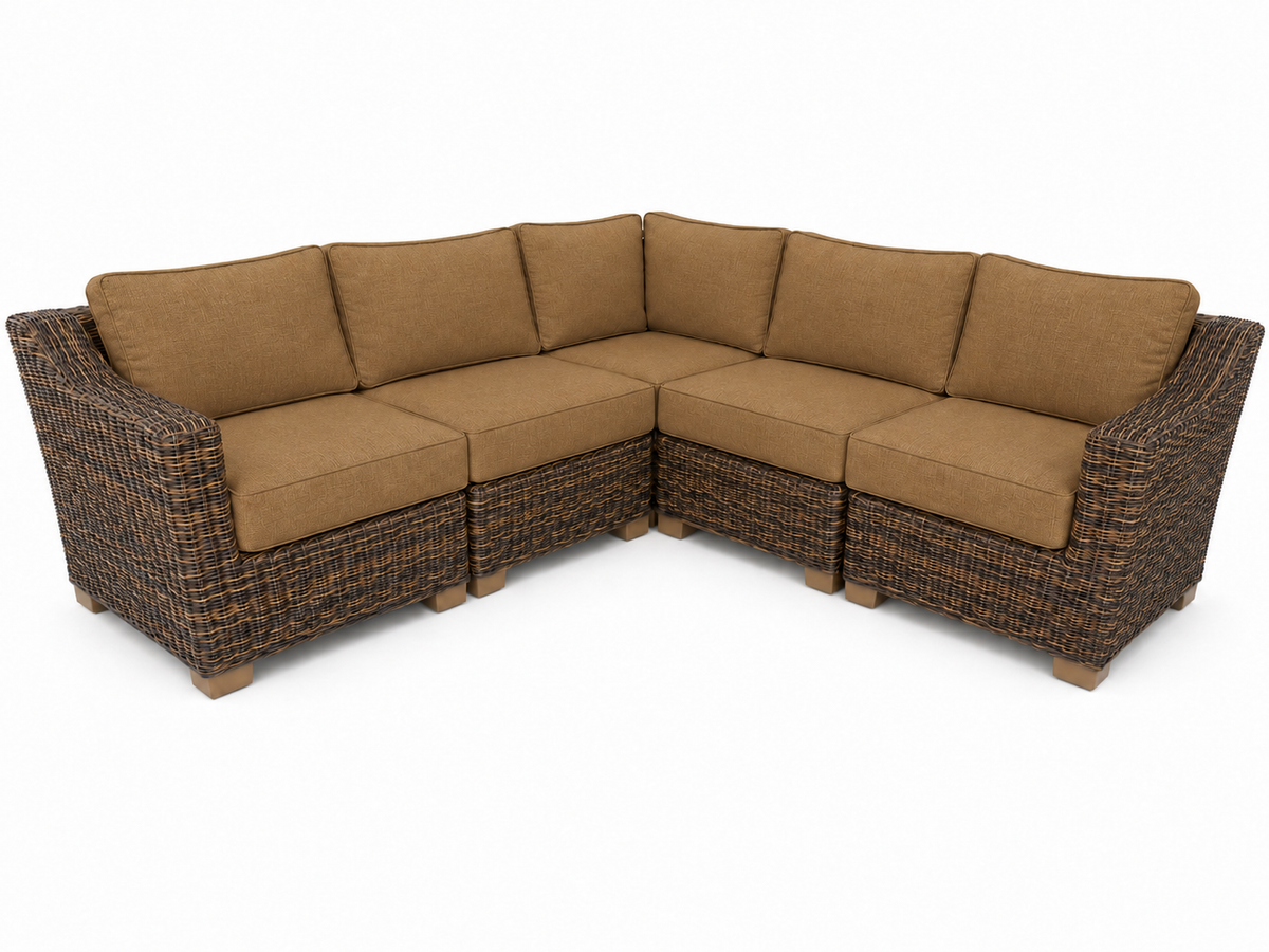Seacoast – 8x8 Sectional in brown wicker, Canvas Teak (5488)