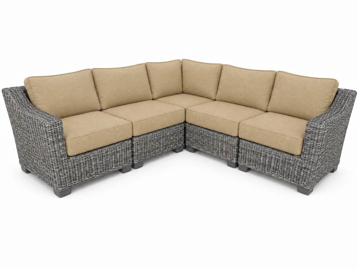Seacoast – 8x8 Sectional in gray wicker, Spectrum Sand (48019)