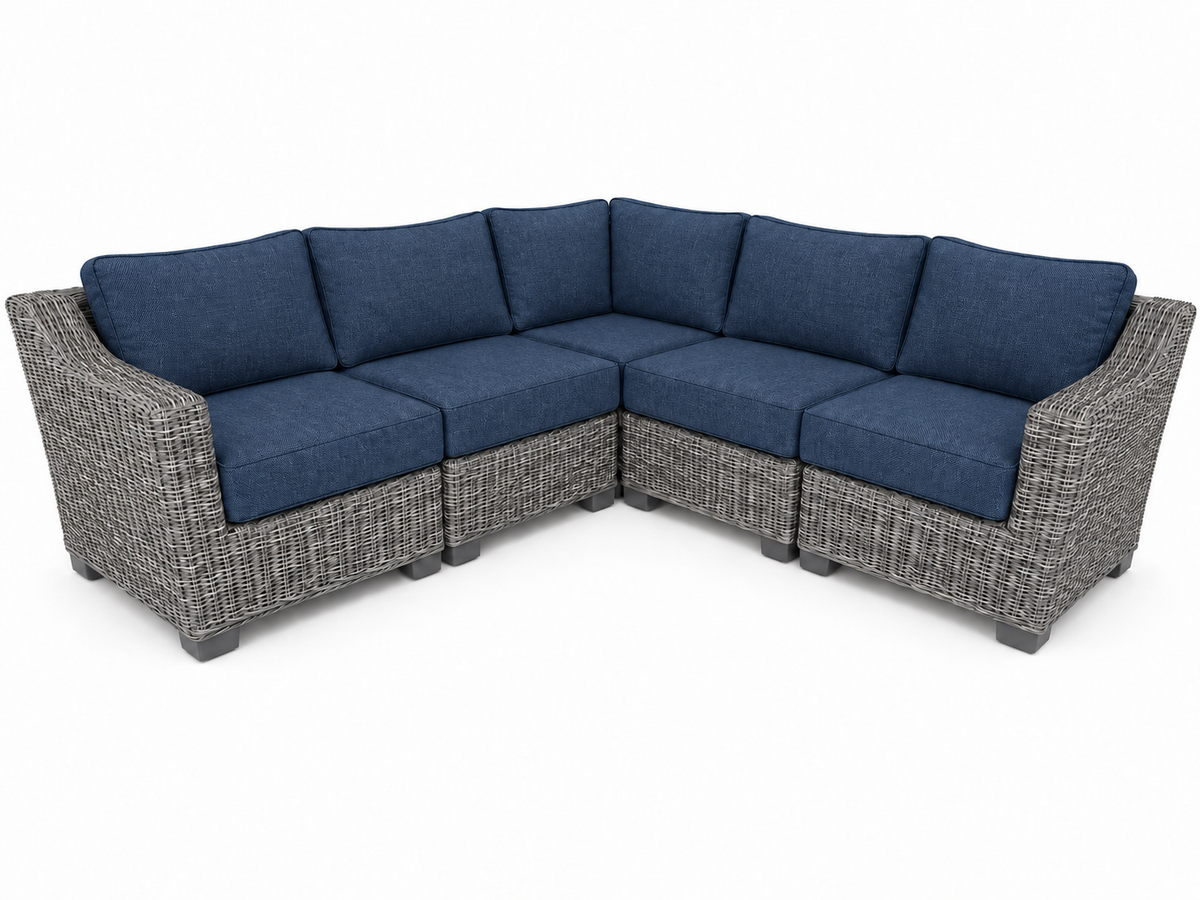 Seacoast – 8x8 Sectional in gray wicker, Spectrum Indigo (48080)