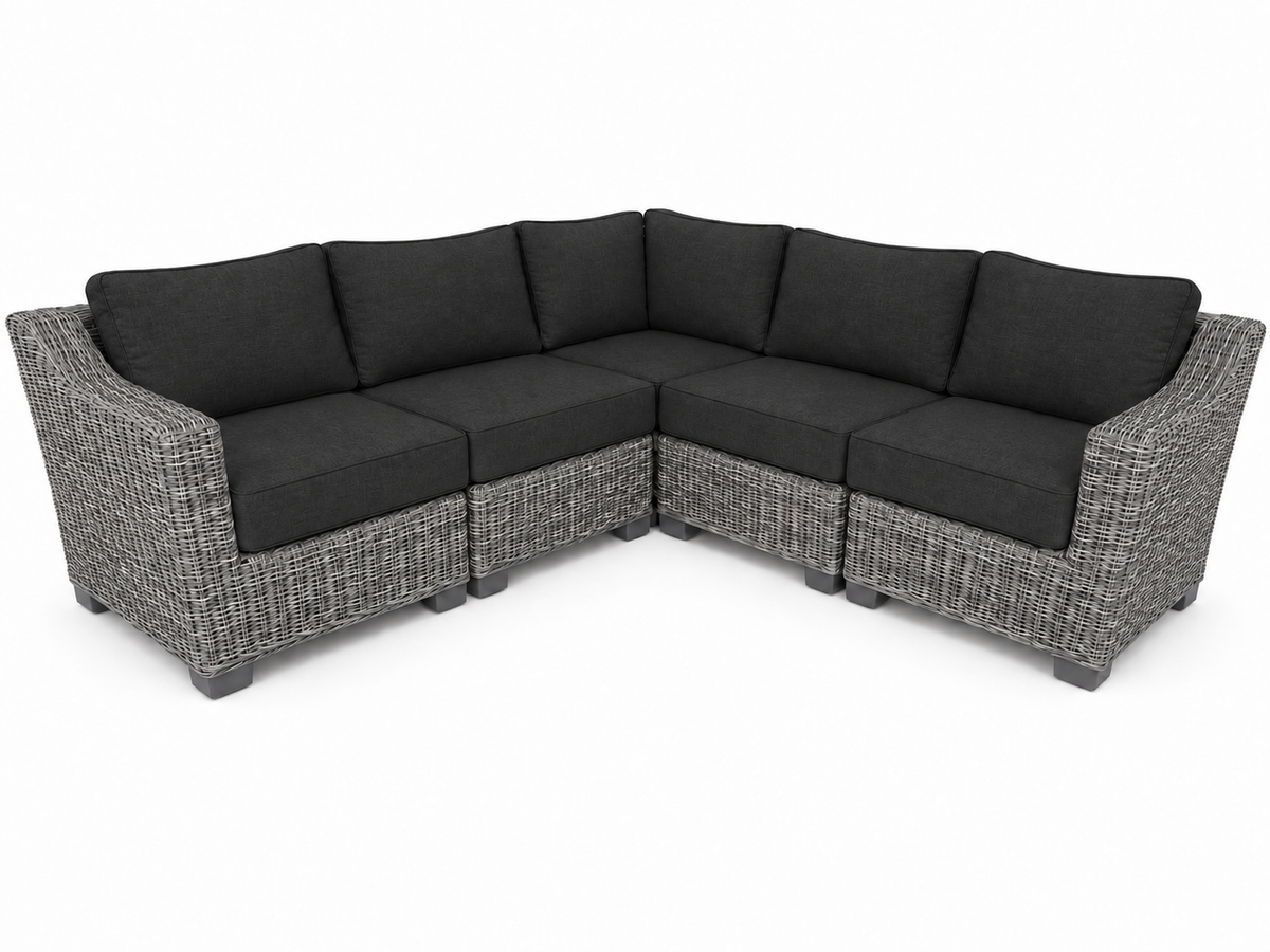 Seacoast – 8x8 Sectional in gray wicker, Canvas Black (5408)