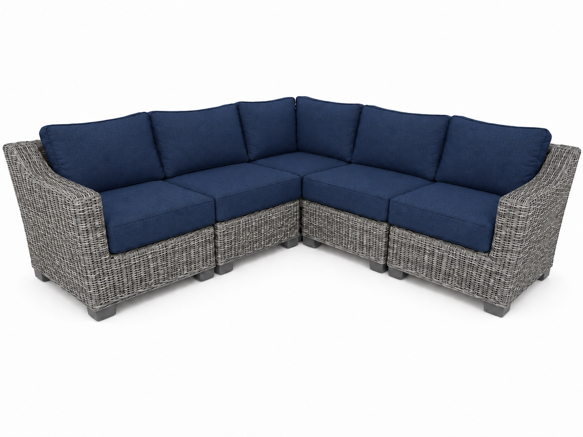Seacoast – 8x8 Sectional in gray wicker, Canvas Navy (5439)