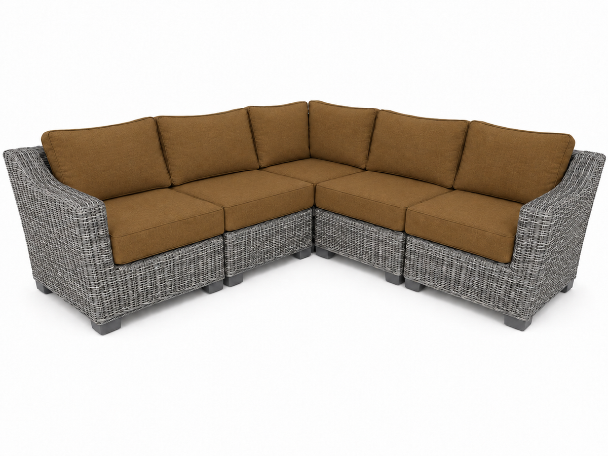 Seacoast – 8x8 Sectional in gray wicker, Canvas Teak (5488)