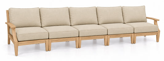 Mila Teak Outdoor 5-Piece Sofa in Sunbrella 5492 Canvas Flax | Jr's Patio San Diego