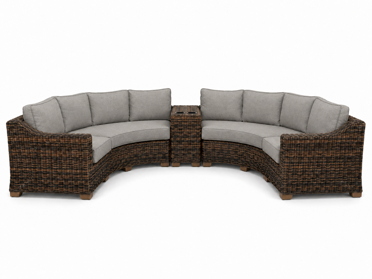 Seacoast – Curved Outdoor Set in brown wicker, Cast Shale (40432)