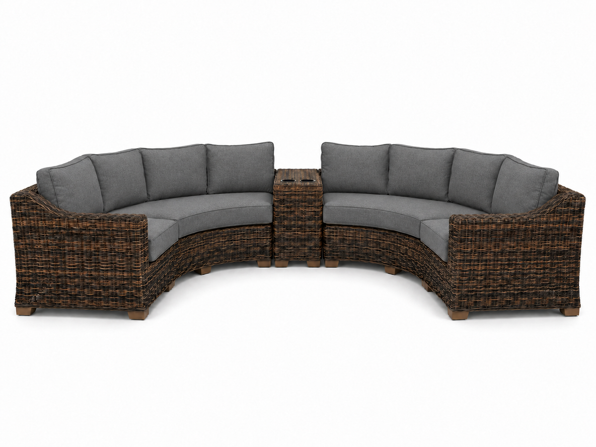 Seacoast – Curved Outdoor Set in brown wicker, Cast Slate (40434)