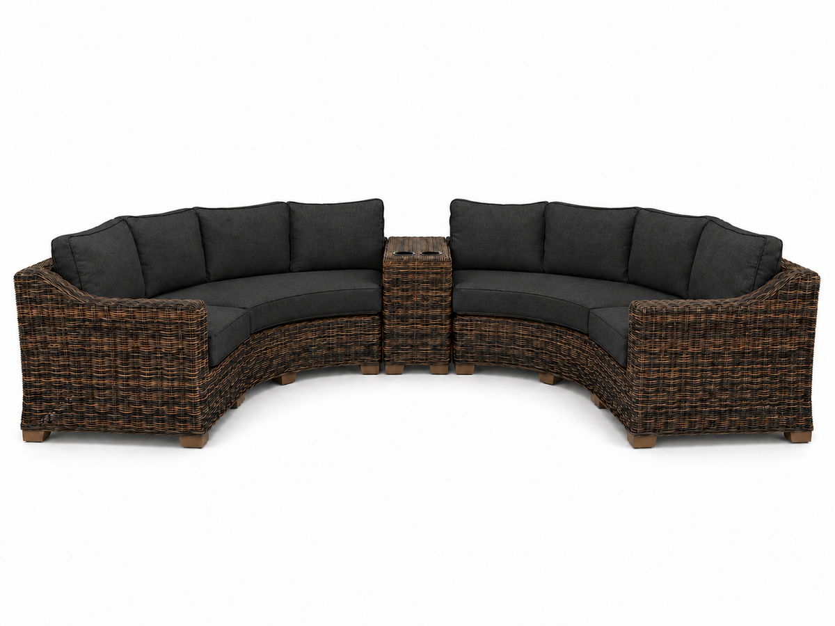 Seacoast – Curved Outdoor Set in brown wicker, Canvas Black (5408)