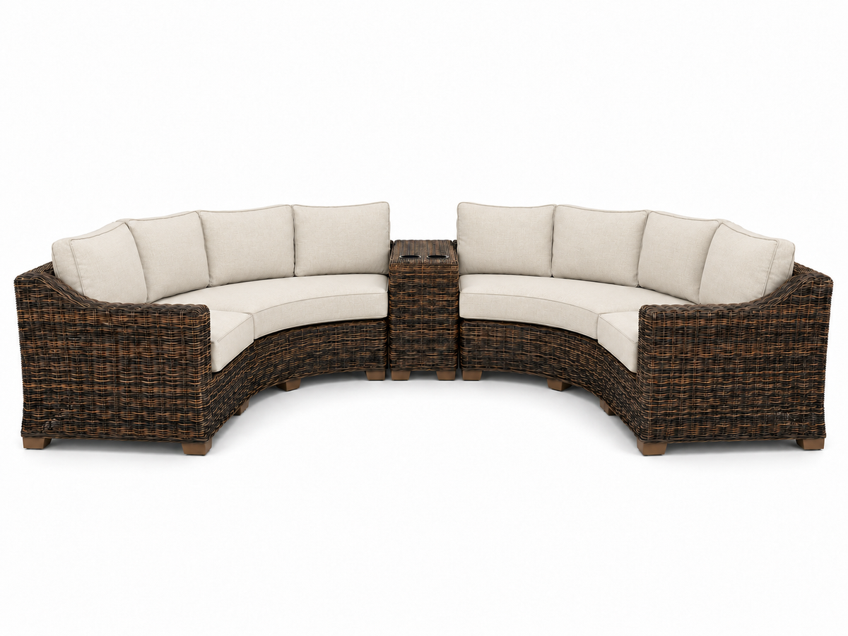 Seacoast – Curved Outdoor Set in brown wicker, Canvas Canvas (5453)