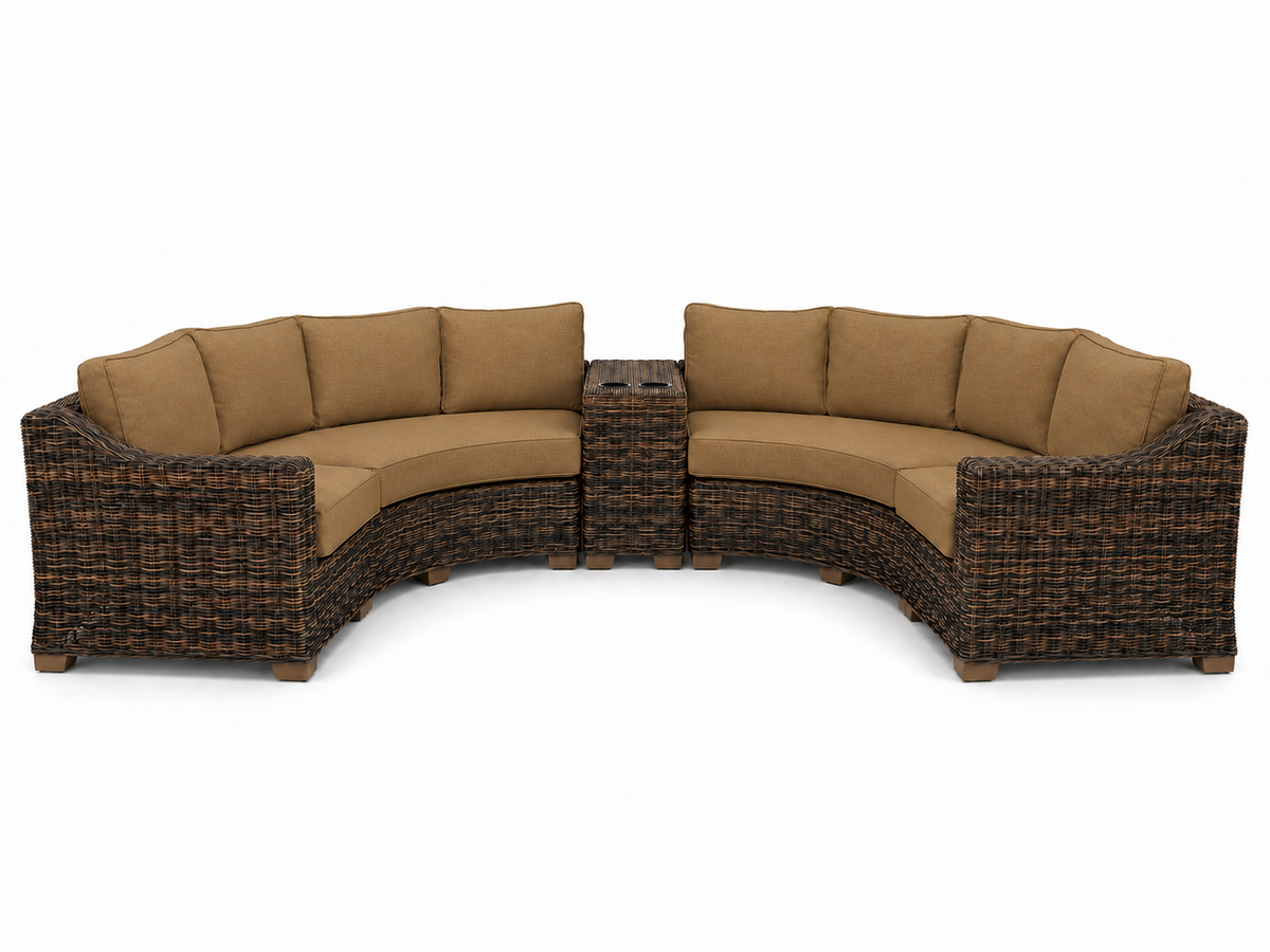 Seacoast – Curved Outdoor Set in brown wicker, Canvas Teak (5488)
