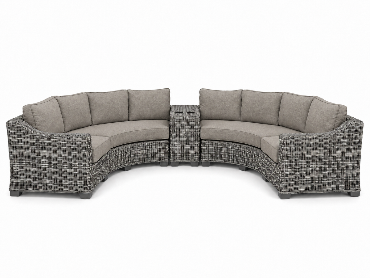 Seacoast – Curved Outdoor Set in gray wicker, Cast Shale (40432)