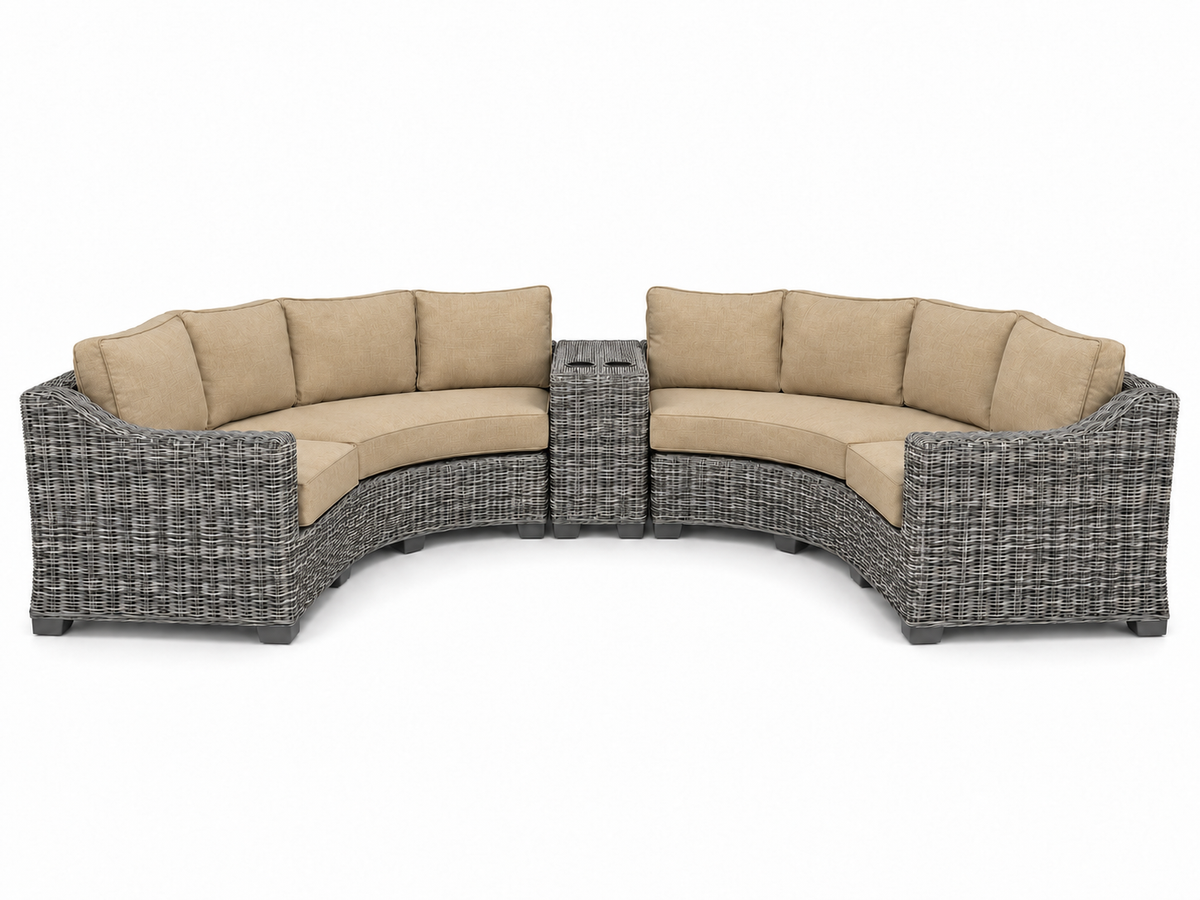 Seacoast – Curved Outdoor Set in gray wicker, Spectrum Sand (48019)