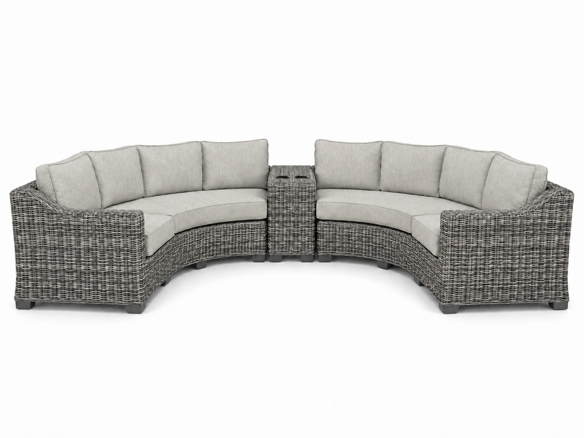 Seacoast – Curved Outdoor Set in gray wicker, Canvas Granite (5402)