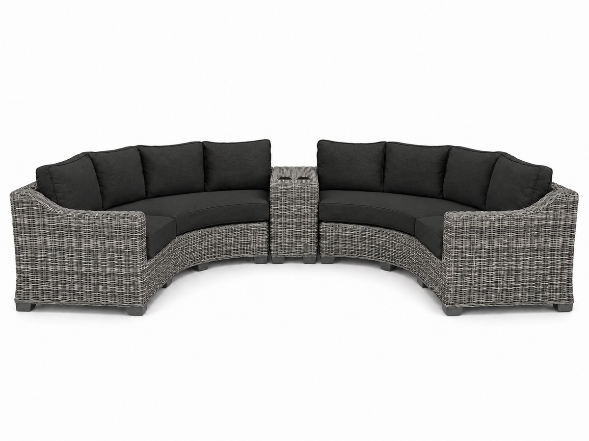 Seacoast – Curved Outdoor Set in gray wicker, Canvas Black (5408)