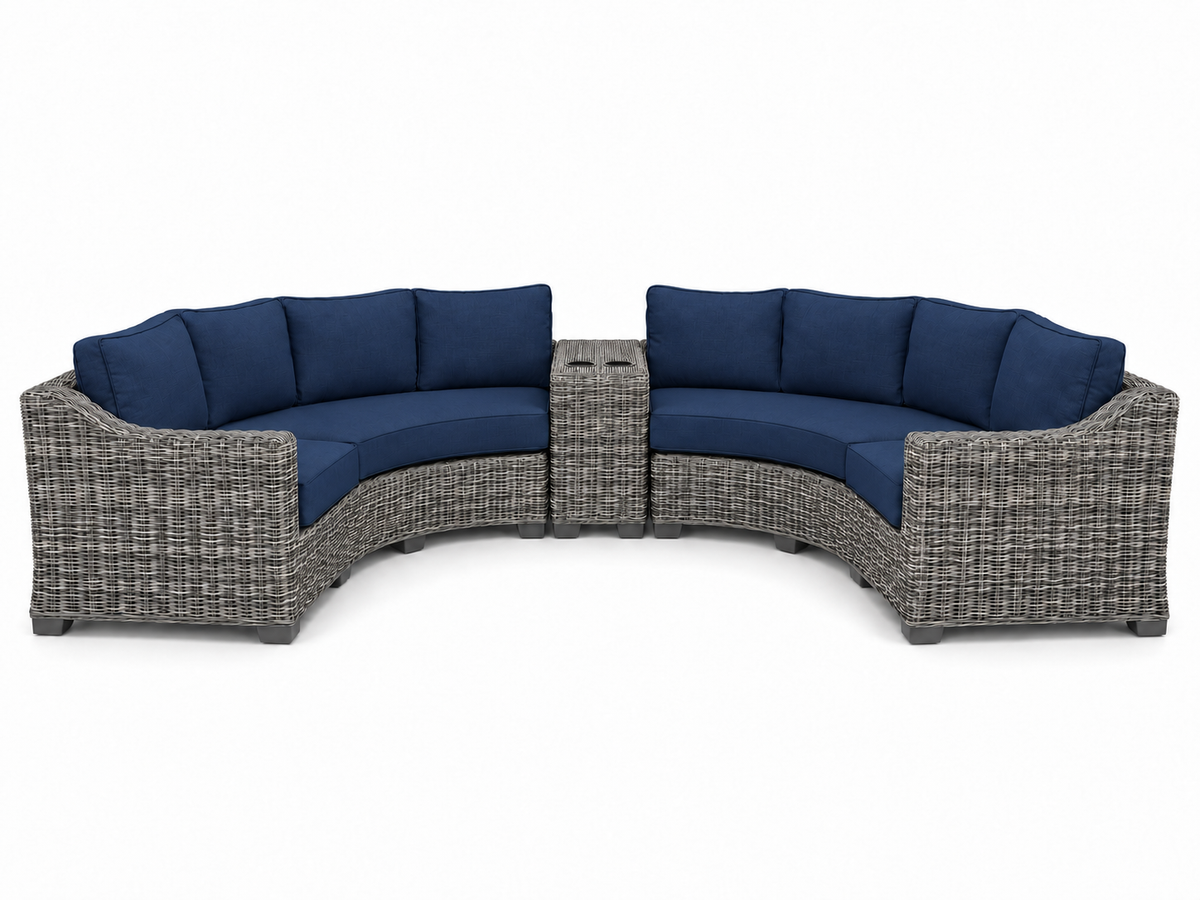 Seacoast – Curved Outdoor Set in gray wicker, Canvas Navy (5439)
