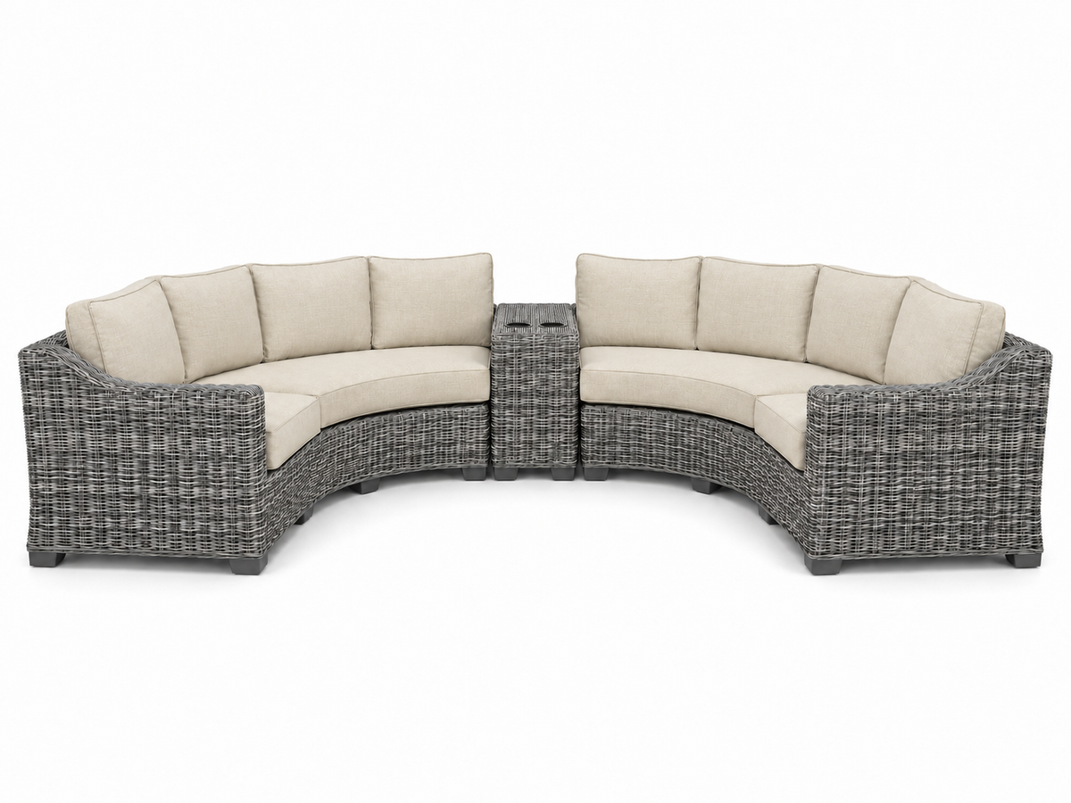 Seacoast – Curved Outdoor Set in gray wicker, Canvas Canvas (5453)