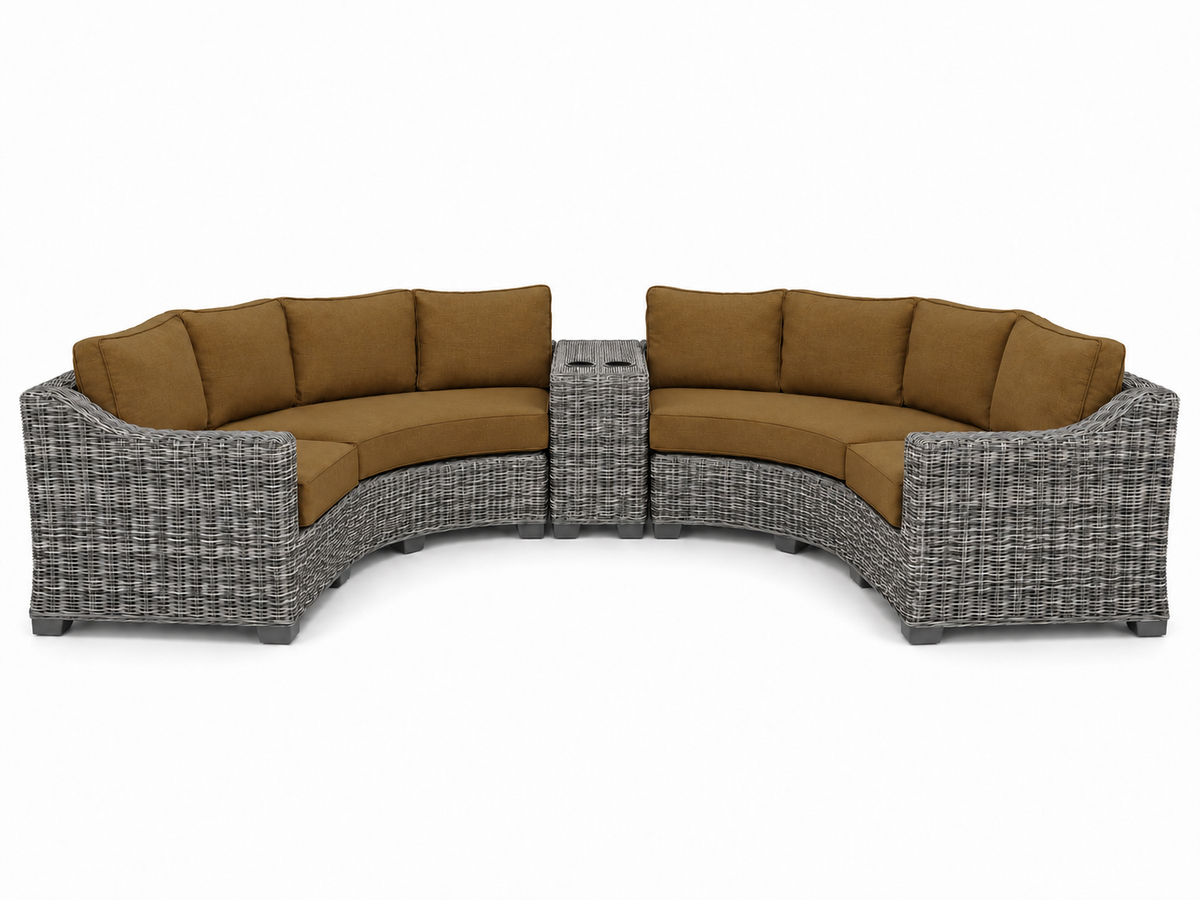Seacoast – Curved Outdoor Set in gray wicker, Canvas Teak (5488)
