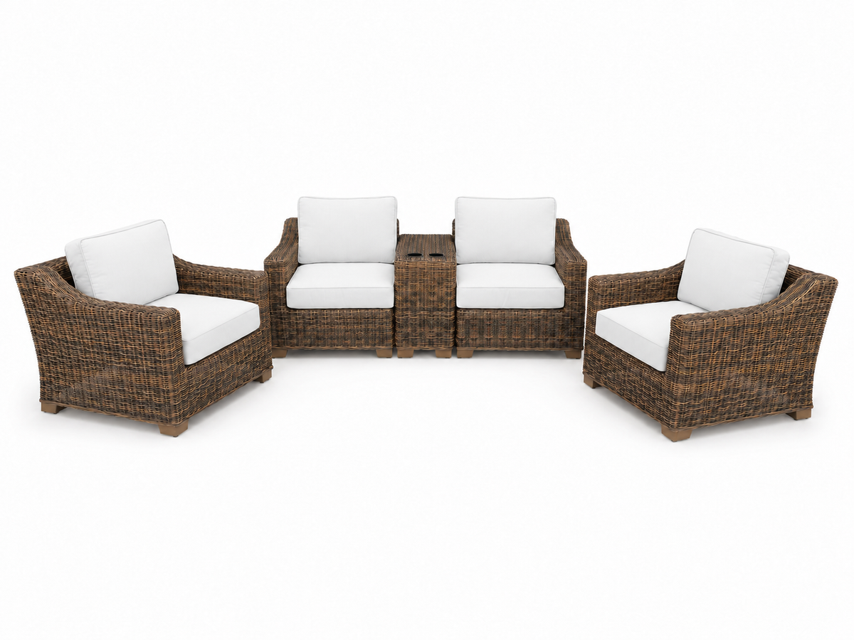 Seacoast – Loveseat Set in brown wicker, Olefin White