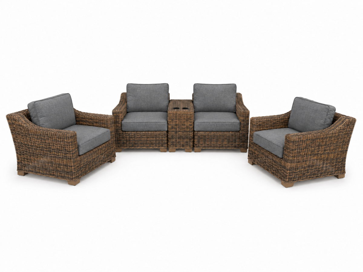 Seacoast – Loveseat Set in brown wicker, Cast Slate (40434)