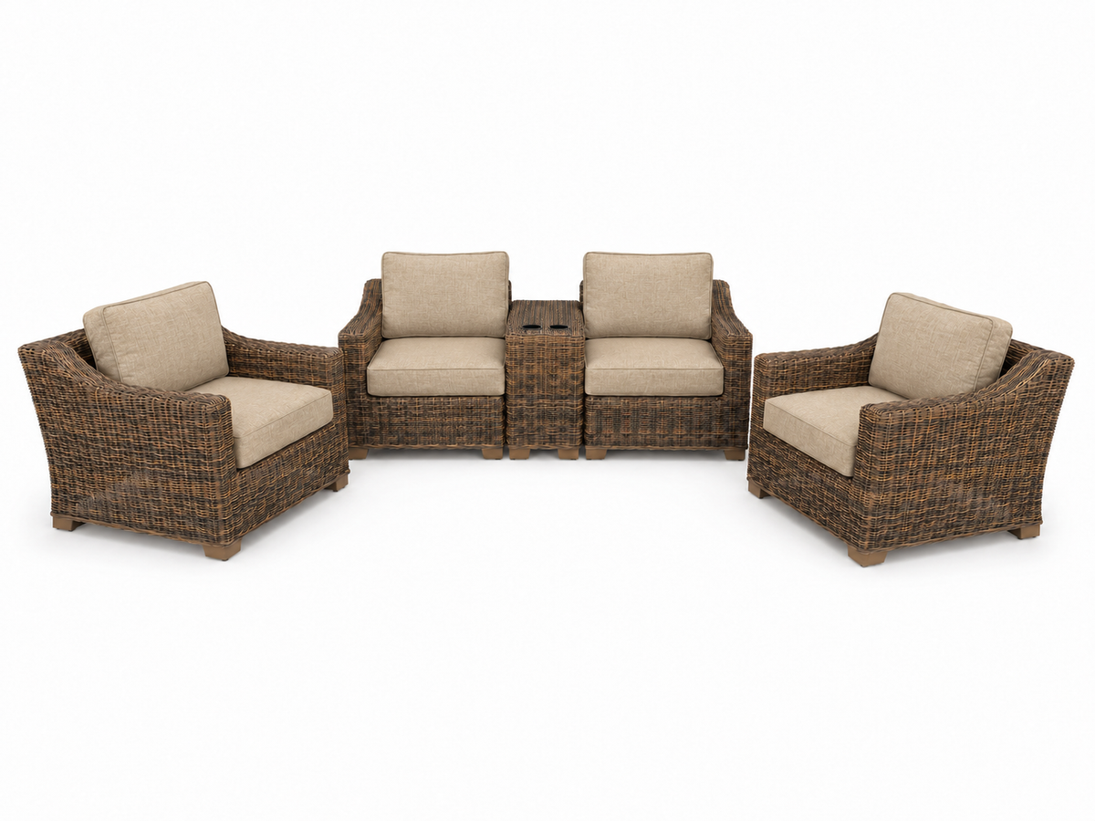 Seacoast – Loveseat Set in brown wicker, Spectrum Sand (48019)