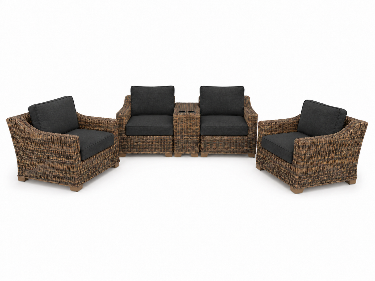 Seacoast – Loveseat Set in brown wicker, Canvas Black (5408)