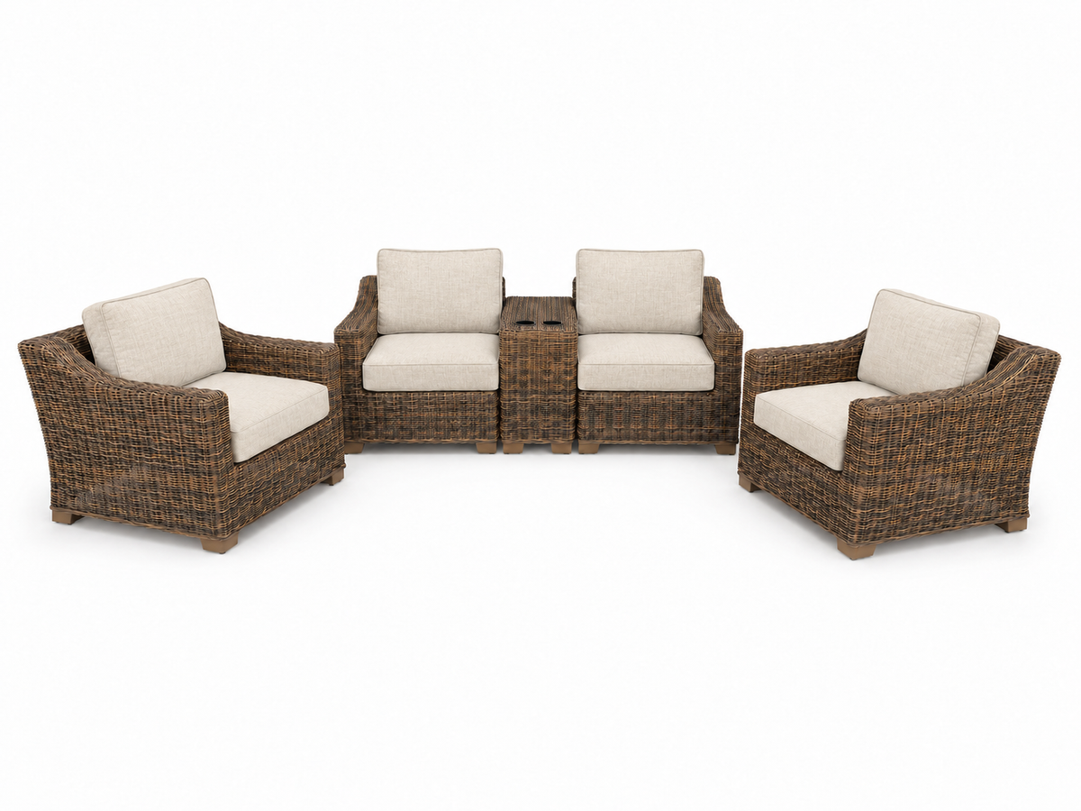 Seacoast – Loveseat Set in brown wicker, Canvas Canvas (5453)