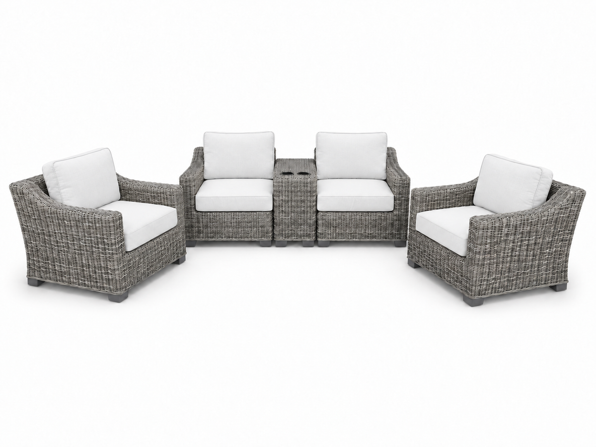 Seacoast – Loveseat Set in gray wicker, Olefin White