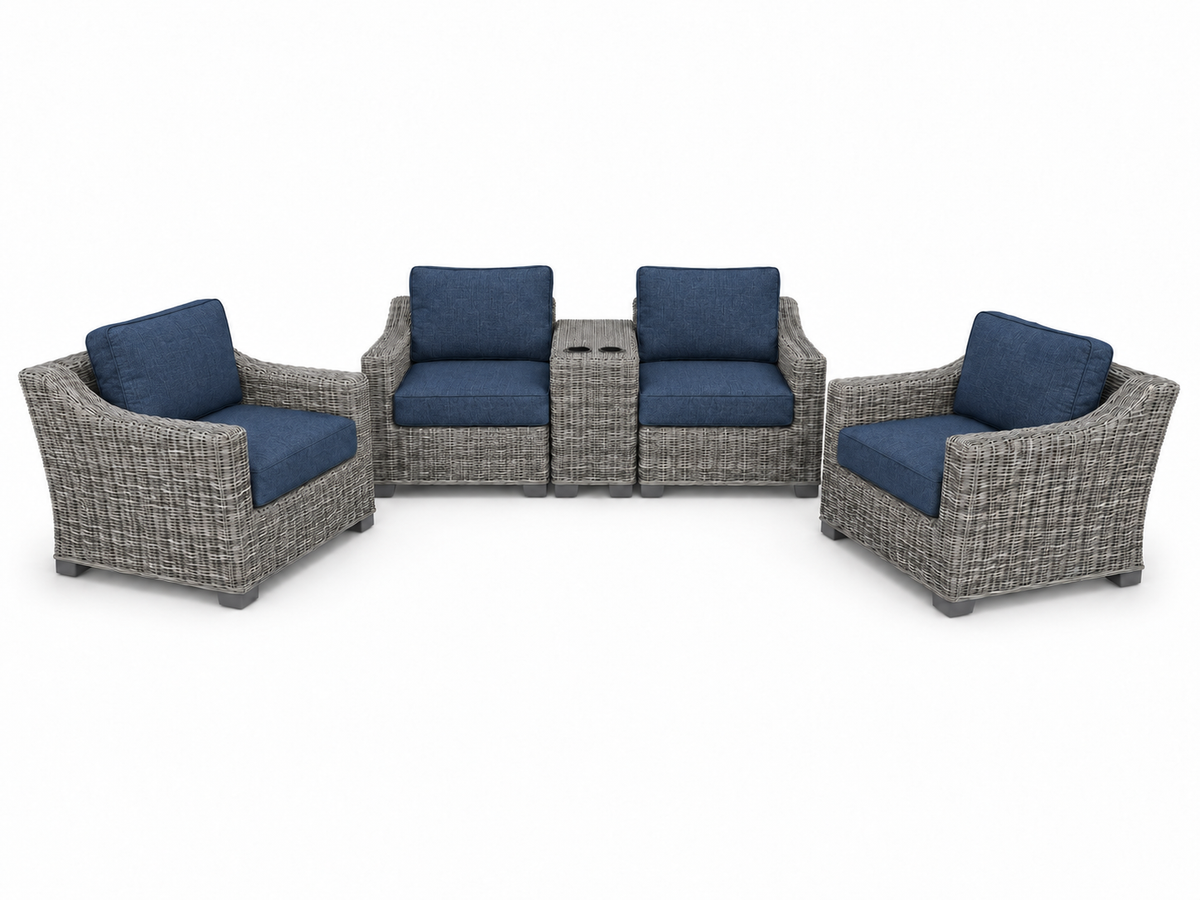 Seacoast – Loveseat Set in gray wicker, Spectrum Indigo (48080)