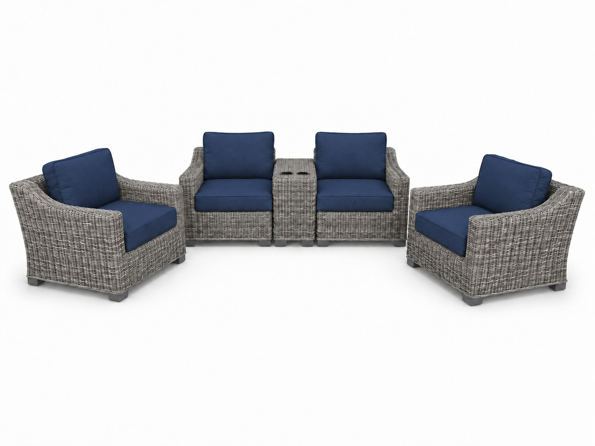 Seacoast – Loveseat Set in gray wicker, Canvas Navy (5439)