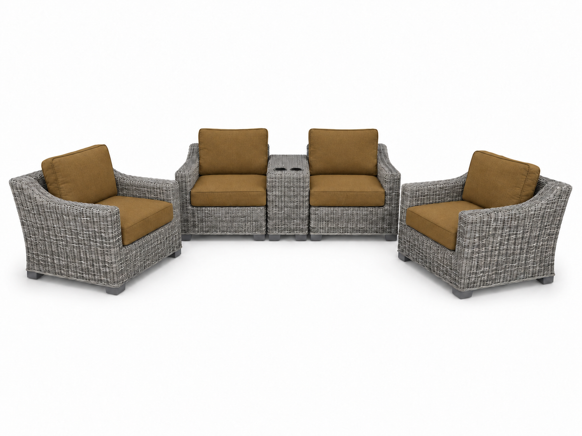 Seacoast – Loveseat Set in gray wicker, Canvas Teak (5488)