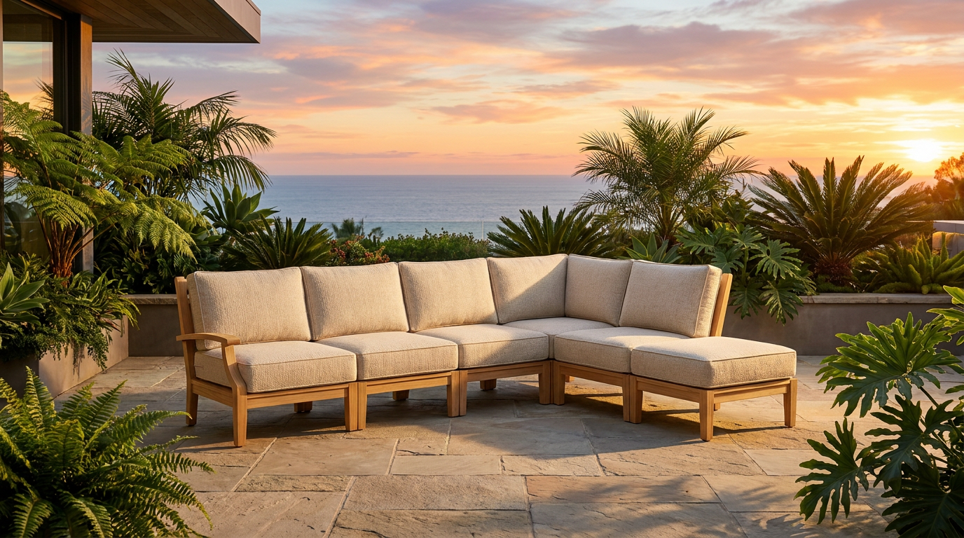 Mila Teak Outdoor Right-Arm Sectional Set – 6 Piece lifestyle