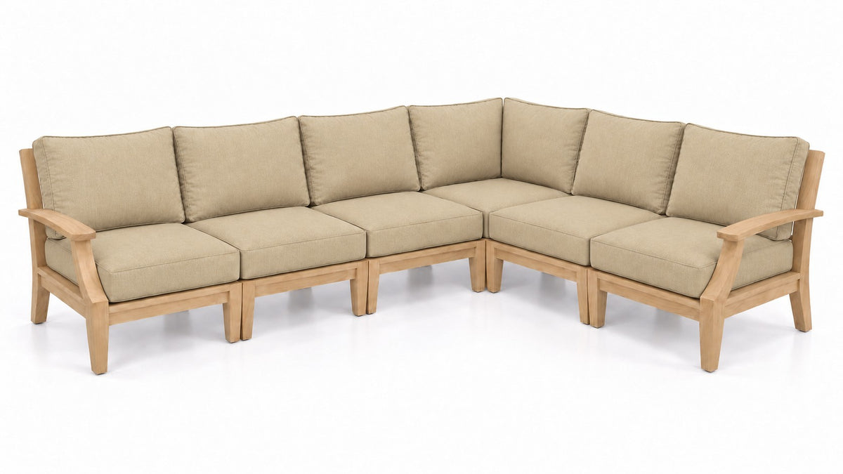 Mila Teak Outdoor Sectional – 6 Piece in Sunbrella 48019 Spectrum Sand | Jr's Patio San Diego