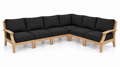 Mila Teak Outdoor Sectional – 6 Piece in Sunbrella 5408 Canvas Black | Jr's Patio San Diego