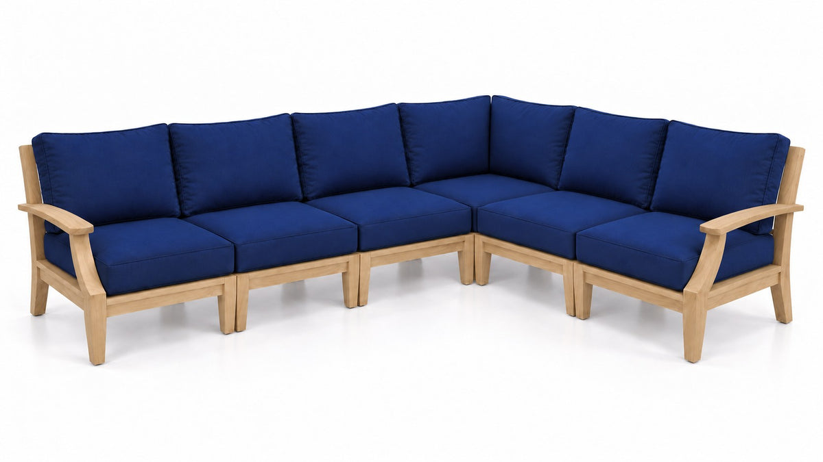 Mila Teak Outdoor Sectional – 6 Piece in Sunbrella 5439 Canvas Navy | Jr's Patio San Diego