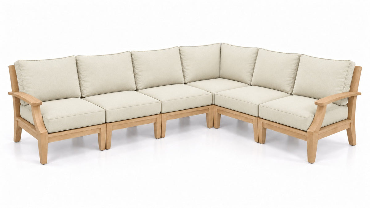 Mila Teak Outdoor Sectional – 6 Piece in Sunbrella 5453 Canvas Canvas | Jr's Patio San Diego