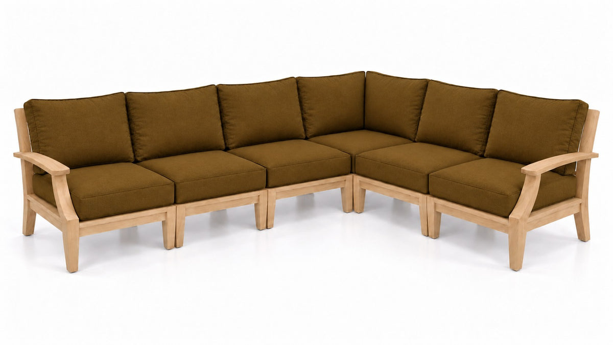 Mila Teak Outdoor Sectional – 6 Piece in Sunbrella 5488 Canvas Teak | Jr's Patio San Diego