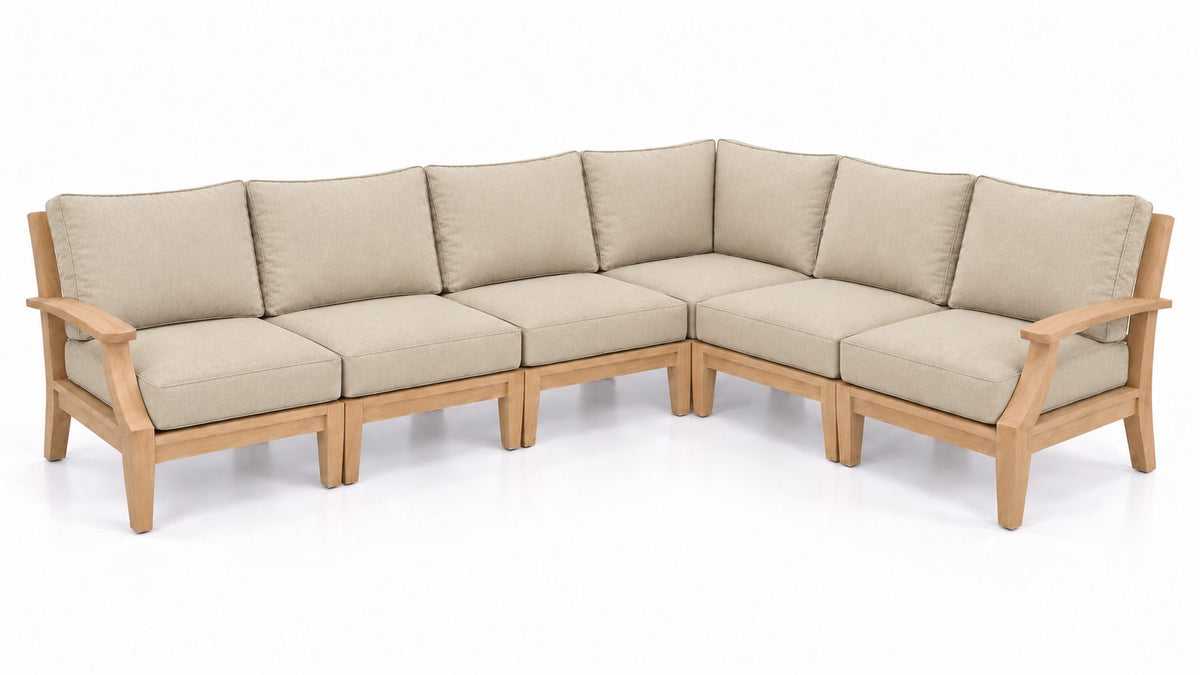 Mila Teak Outdoor Sectional – 6 Piece in Sunbrella 5492 Canvas Flax | Jr's Patio San Diego