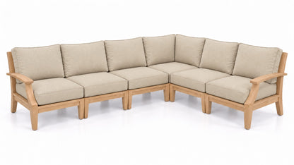 Mila Teak Outdoor Sectional – 6 Piece in Sunbrella 5492 Canvas Flax | Jr's Patio San Diego
