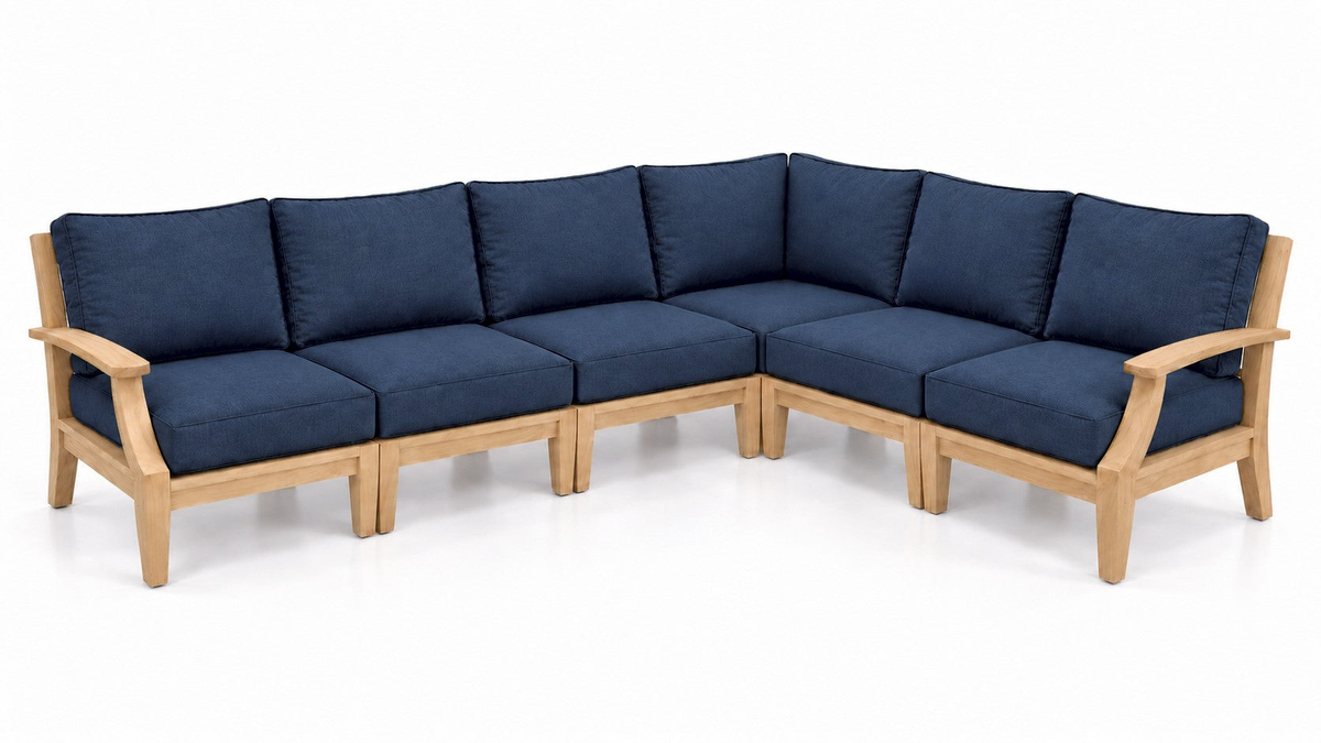 Mila Teak Outdoor Sectional – 6 Piece in Sunbrella 48080 Spectrum Indigo | Jr's Patio San Diego
