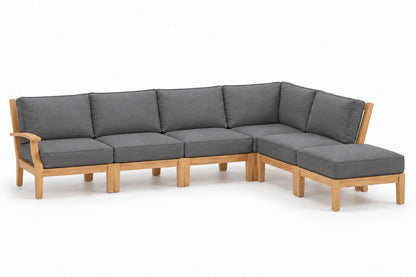 Mila Teak Outdoor Right-Arm Sectional Set – 6 Piece in Sunbrella 40434 Cast Slate | Jr's Patio San Diego