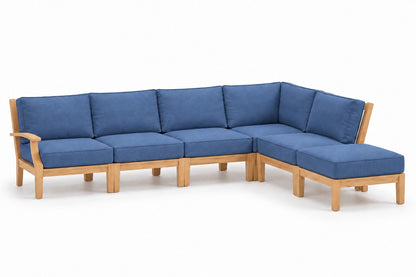 Mila Teak Outdoor Right-Arm Sectional Set – 6 Piece in Sunbrella 48080 Spectrum Indigo | Jr's Patio San Diego