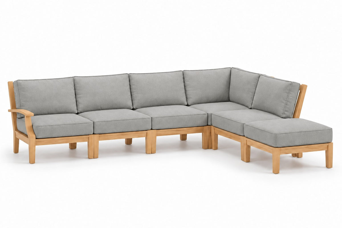 Mila Teak Outdoor Right-Arm Sectional Set – 6 Piece in Sunbrella 5402 Canvas Granite | Jr's Patio San Diego