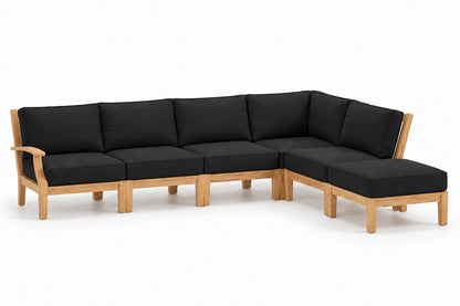 Mila Teak Outdoor Right-Arm Sectional Set – 6 Piece in Sunbrella 5408 Canvas Black | Jr's Patio San Diego
