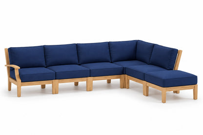 Mila Teak Outdoor Right-Arm Sectional Set – 6 Piece in Sunbrella 5439 Canvas Navy | Jr's Patio San Diego