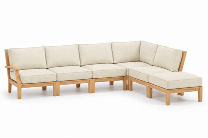 Mila Teak Outdoor Right-Arm Sectional Set – 6 Piece in Sunbrella 5453 Canvas Canvas | Jr's Patio San Diego