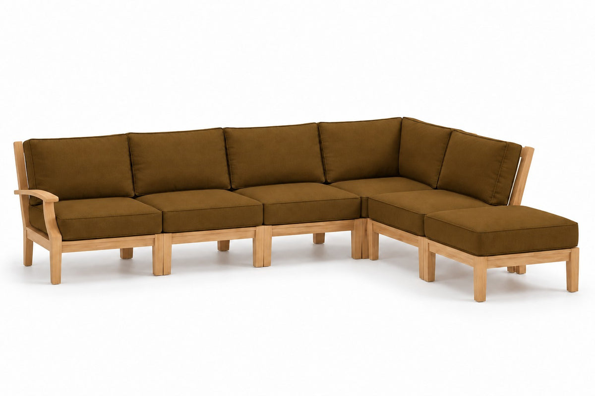 Mila Teak Outdoor Right-Arm Sectional Set – 6 Piece in Sunbrella 5488 Canvas Teak | Jr's Patio San Diego